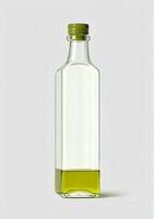 ai generiert Olive Öl Glas Flasche isoliert auf ein Weiß Hintergrund. ai generiert foto