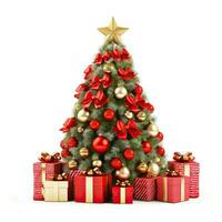 Komposition mit Weihnachten Baum und Geschenke isoliert auf Weiß. ai generiert foto