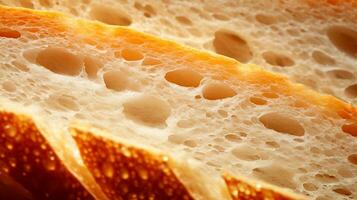 frisch hausgemacht Handwerker Sauerteig Brot. Textur von geschnitten Laib von Brot schließen hoch. Brot Hintergrund. Brot Herstellung, Bäckerei, gesund Lebensmittel. ai generiert foto