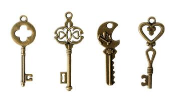 Antiquität Bronze- Schlüssel, isoliert auf Weiß oder transparent Hintergrund. foto