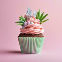 ai generiert Ostern Cupcake mit Frühling Dekor foto