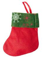 rot fühlte Weihnachten Socke zum Geschenke auf ein Weiß isoliert Hintergrund foto