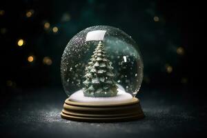 ai generiert ein Schnee Globus mit ein Weihnachten Baum Innerhalb foto