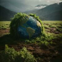 ai generiert Erde im das Balance konfrontieren das global Erwärmen Herausforderung foto