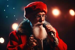 ai generiert Santa claus Singen in ein Mikrofon foto