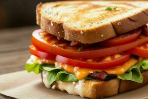 ai generiert Sandwich mit Speck gebraten und Tomate. Profi Foto