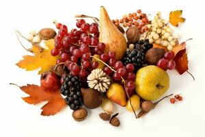 ai generiert ein Vielfalt von Früchte und Nüsse sind vereinbart worden im ein Kreis foto