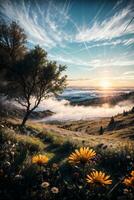 Blume Hügel Landschaft Hintergrund ai generativ foto