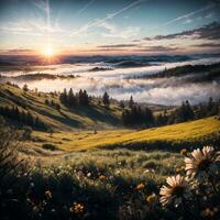 Blume Hügel Landschaft Hintergrund ai generativ foto