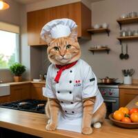 Porträt Katze Koch im das Küche ai generativ foto