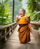 ai generiert Porträt von ein süß lächelnd jung Mönch foto