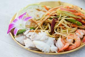 Papaya Salat, Somtam thailändisch Essen foto