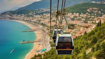 Reiten Kabel Auto zu Aussicht das Stadt von Alanya, Kleopatra Strand, Truthahn, foto