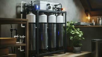 Stiftung von Filtration - - Haus Wasser Filtration System im Keller. generativ ai foto