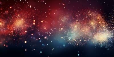 ai generiert festlich Hintergrund mit Feuerwerk, funkelt, glühen. zum Urlaub, Neu Jahr, Weihnachten foto