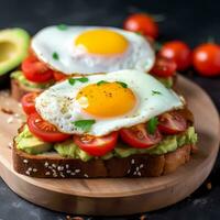 ai generiert Sandwich mit Avocado Tomate und Ei gesund Frühstück gesund Essen Konzept foto