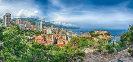 Panorama- Aussicht von monte Carlo, Monaco Stadt und Fontvieille, Monaco foto