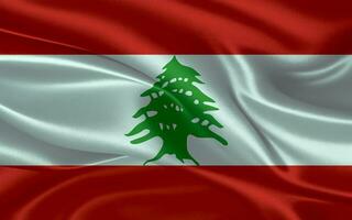 3d winken realistisch Seide National Flagge von Libanon. glücklich National Tag Libanon Flagge Hintergrund. schließen oben foto