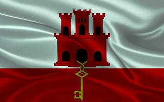 3d winken realistisch Seide National Flagge von Gibraltar. glücklich National Tag Gibraltar Flagge Hintergrund. schließen oben foto