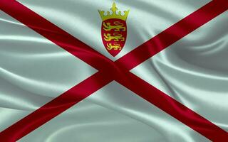 3d winken realistisch Seide National Flagge von Jersey. glücklich National Tag Jersey Flagge Hintergrund. schließen oben foto