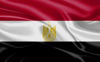 3d winken realistisch Seide National Flagge von Ägypten. glücklich National Tag Ägypten Flagge Hintergrund. schließen oben foto