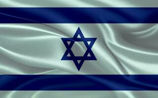 3d winken realistisch Seide National Flagge von Israel. glücklich National Tag Israel Flagge Hintergrund. schließen oben foto