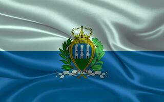 3d winken realistisch Seide National Flagge von san Marino. glücklich National Tag san Marino Flagge Hintergrund. schließen oben foto