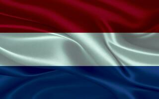 3d winken realistisch Seide National Flagge von Niederlande. glücklich National Tag Niederlande Flagge Hintergrund. schließen oben foto