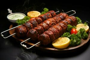 saftig aufgespießt suche Kababs ein lecker Mischung von Gewürze und gegrillt Güte ai generiert foto