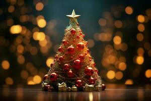 ai generiert schön dekoriert Weihnachten Baum mit funkeln Beleuchtung und festlich Ornamente ai generiert foto