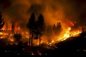 Lauffeuer Wald Feuer verschlingt Wald Feuer Spreads wild ai generiert foto