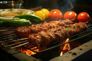 saftig aufgespießt suche Kababs ein lecker Mischung von Gewürze und gegrillt Güte ai generiert foto