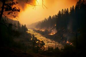 Lauffeuer Wald Feuer verschlingt Wald Feuer Spreads wild ai generiert foto