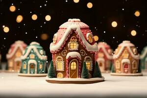 ai generiert Weihnachten Lebkuchen Haus magisch Fee Geschichte Schloss im schneebedeckt Winter von zuckerhaltig Träume ai generiert foto