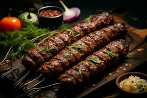 saftig aufgespießt suche Kababs ein lecker Mischung von Gewürze und gegrillt Güte ai generiert foto