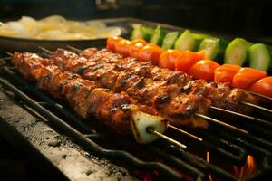 saftig aufgespießt suche Kababs ein lecker Mischung von Gewürze und gegrillt Güte ai generiert foto
