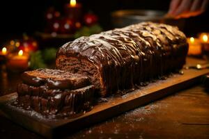 ai generiert klassisch Weihnachten Log ein festlich behandeln Weihnachten Kuchen gerollt und geschmückt zum ein herrlich Feier ai generiert foto