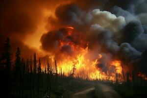 Lauffeuer Wald Feuer verschlingt Wald Feuer Spreads wild ai generiert foto