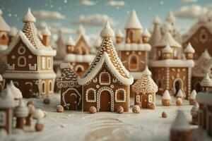 ai generiert Weihnachten Lebkuchen Haus magisch Fee Geschichte Schloss im schneebedeckt Winter von zuckerhaltig Träume ai generiert foto