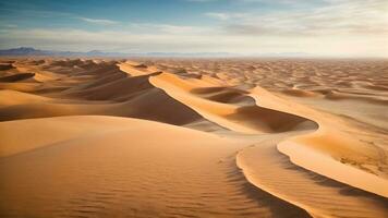 ai generiert Sand Dünen im das Wüste beim Sonnenuntergang. endlos Dünen von Gelb Sand foto