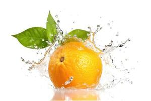 ai generiert frisch Orange Obst isoliert mit geschnitten und Grün Blätter auf Weiß Hintergrund, ai generativ foto