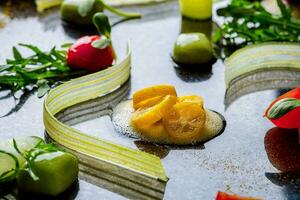 abstrakt Gastronomie Vorhut Konzept molekular Küche Hintergrund foto