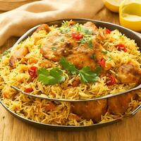 ai generiert Gourmet Hähnchen Biryani mit gedämpft Basmati Reis ai generiert Bilder foto