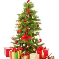 ai generiert ein Foto dekoriert Weihnachten Baum mit Geschenke isoliert auf Weiß Hintergrund ai generiert