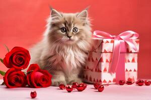 ai generiert. Valentinstag Tag katzenartig Eleganz foto