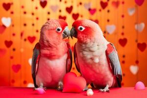 ai generiert. zwei Lovebirds Teilen ein Valentinstag Moment foto