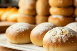 ai generiert frisch gebacken Brot Rollen. Profi Foto