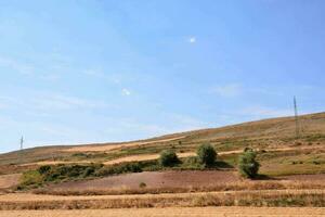 ein Feld mit ein Hügel im das Hintergrund foto