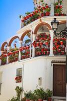 Straße mit Blumen im das Mijas Stadt, Spanien foto