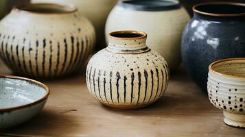 ai generiert generativ ai, gefertigt Keramik, immer noch Leben von Hand gemacht Keramik und Keramik Schalen, Hobby und Freizeit Konzept foto